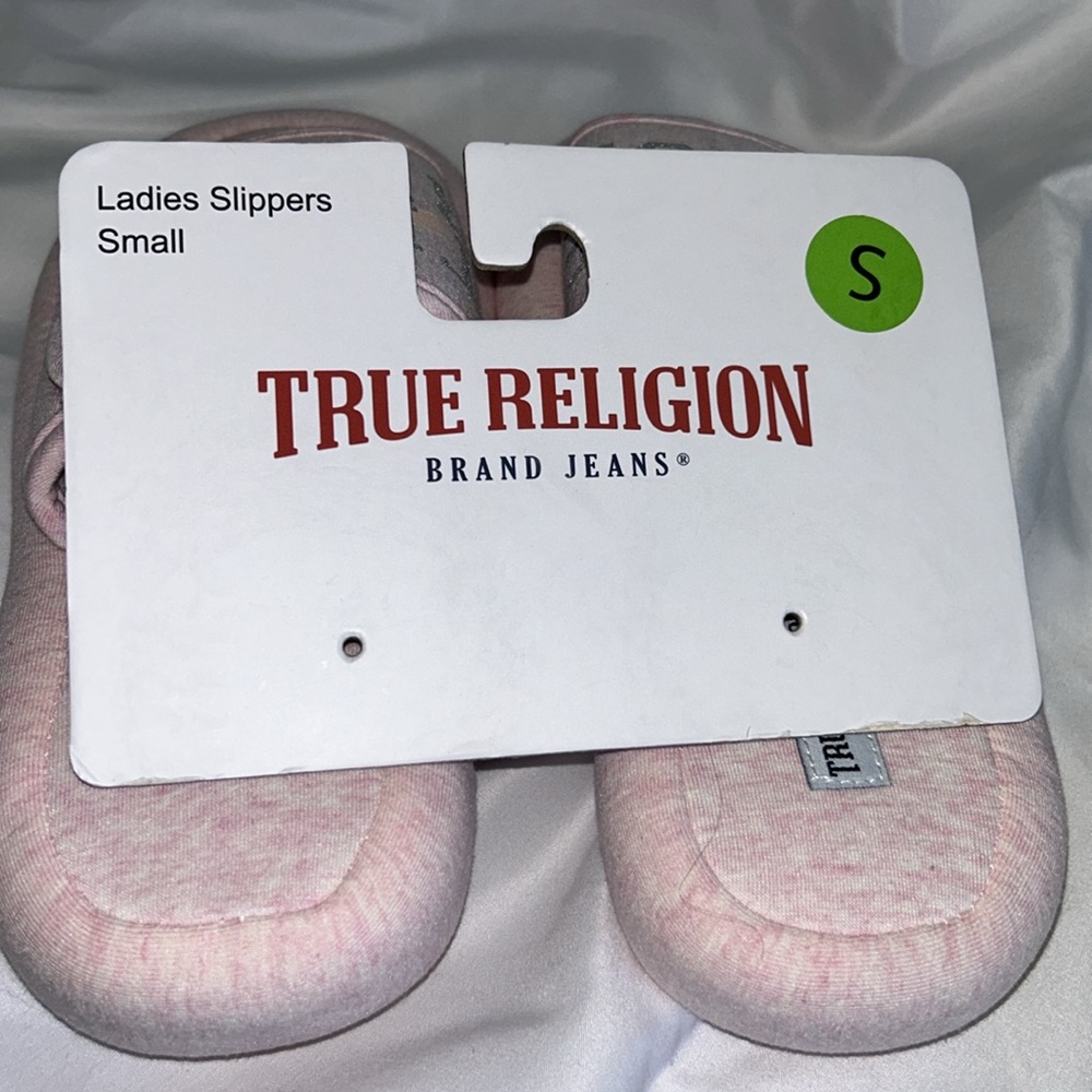True Religion Pink And Gray Horseshoe Adjustable Strap Slide On Slippers - Picture 11 of 12